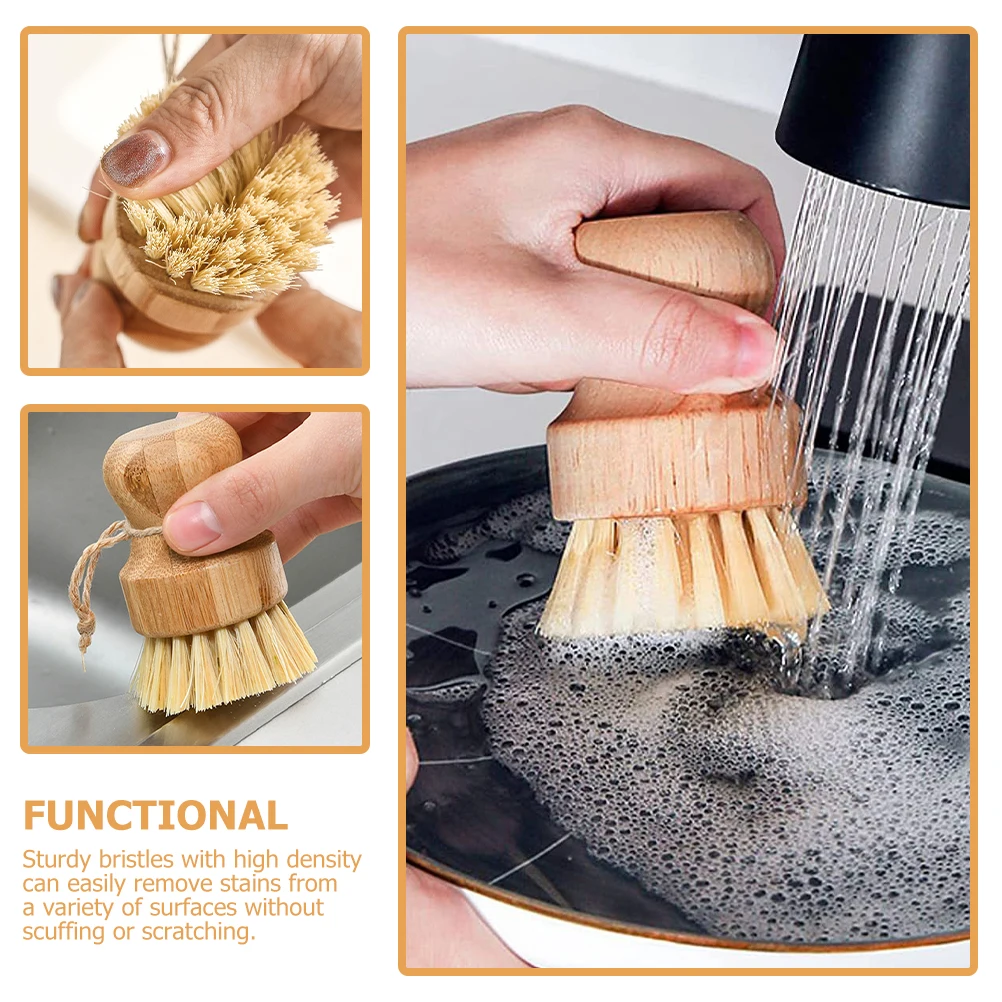 

4pcs Dish Brush Set Sturdy Non-Scratch Bristles Kitchen Scrub Brush Sustainable Handle for Cast Iron Pan Vegetable Fruit