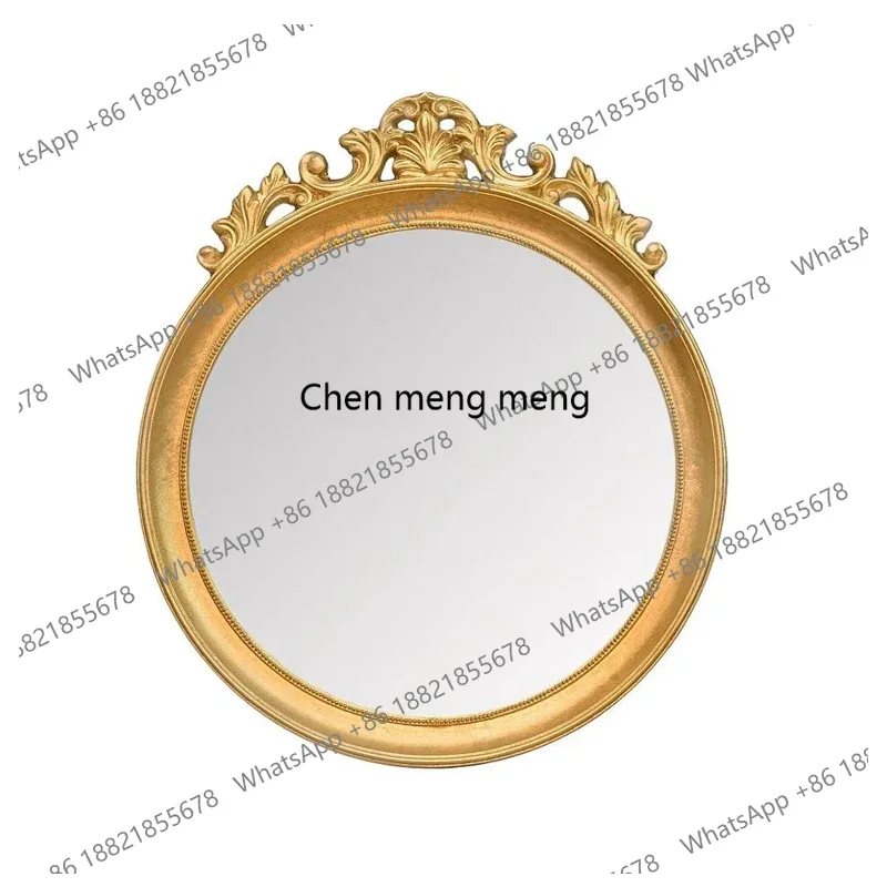 

French Style Makeup Mirror Round Wall-Mounted Bathroom American Retro Living Room Fireplace Decorative Mirror