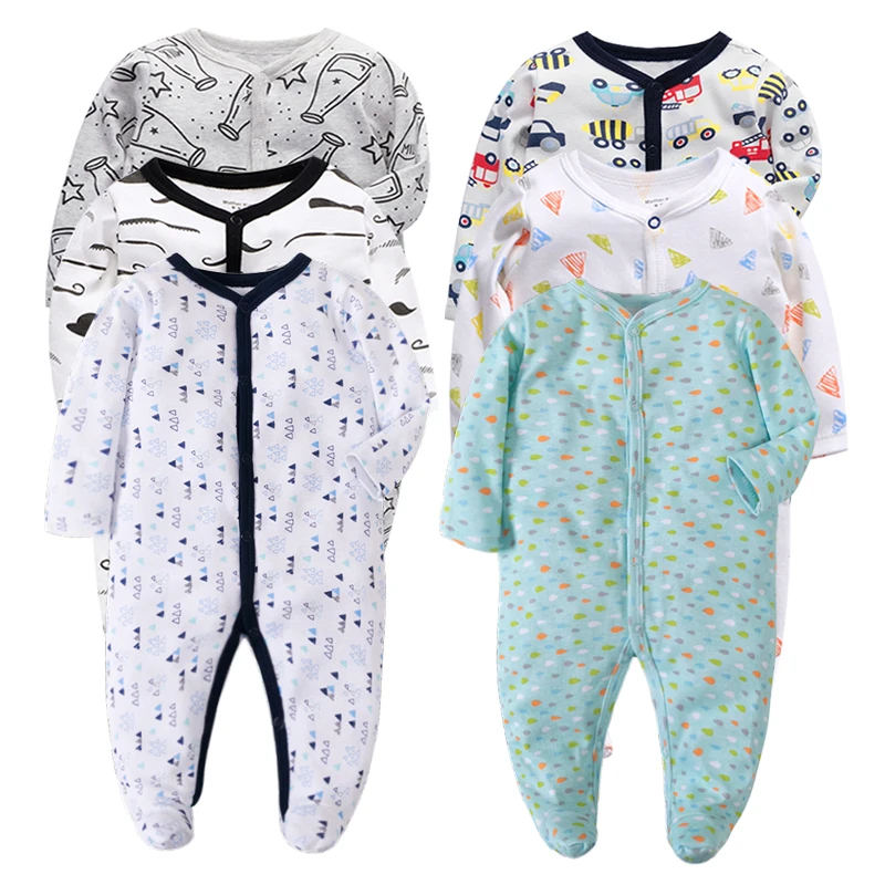 6pieces/lot Baby rompers Newborn Baby Girls Boys Clothes 100% Cotton Long Sleeves Baby Pajamas Cartoon Printed Baby\'s Sets