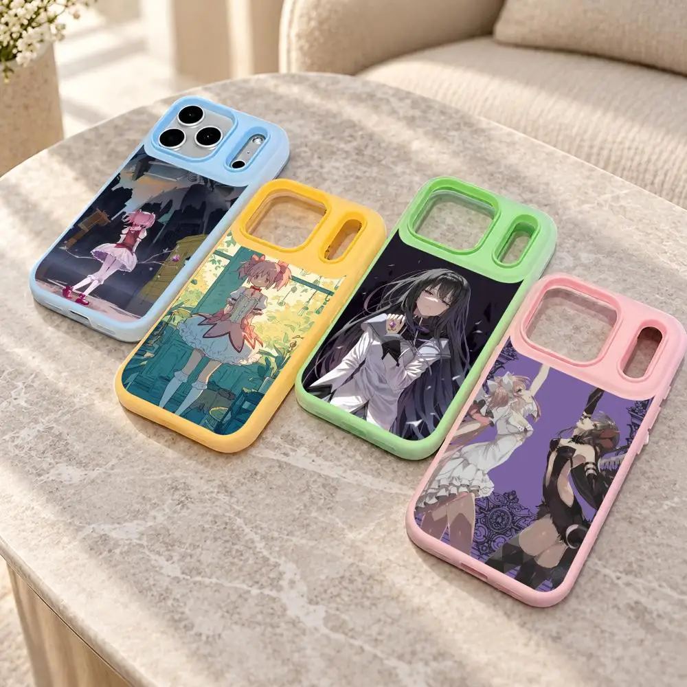 Coque de téléphone pour iPhone 13 à 18 Pro/Pro Max, avec motif Madoka Magica, adorable, 2-en-1, coque en silicone amovible et résistante aux chocs.