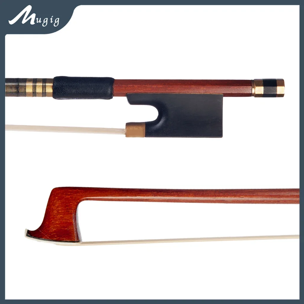 Mugig Standard 4/4 Violin Bow Brazilwood Round Stick W/ Ebony Frog Mongolian Horse Hair Bow Well Balance