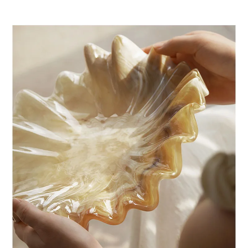 Retro Fruit Bowl Decorative Piece Creative Wave-Patterned Shell-Inspired Living Room Table Storage Tray Fruit Bowl Dish