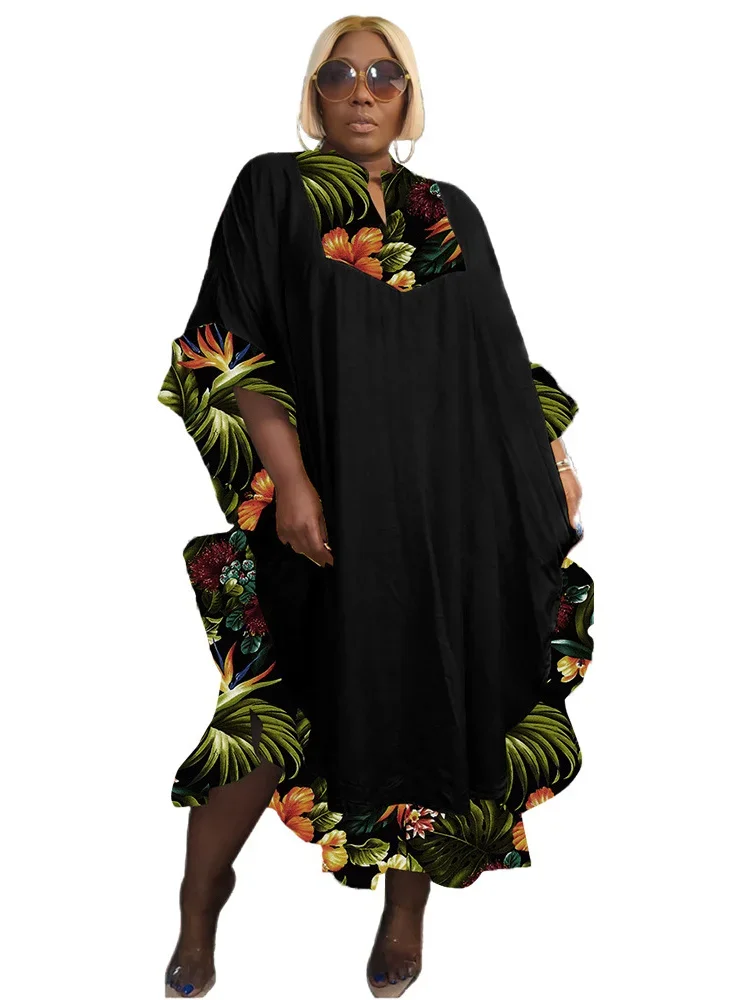 Wmstar plus size vestido feminino retalhos áfrica maxi vestido roupas formal decote em v solto floral impressão elegante atacado dropshipping