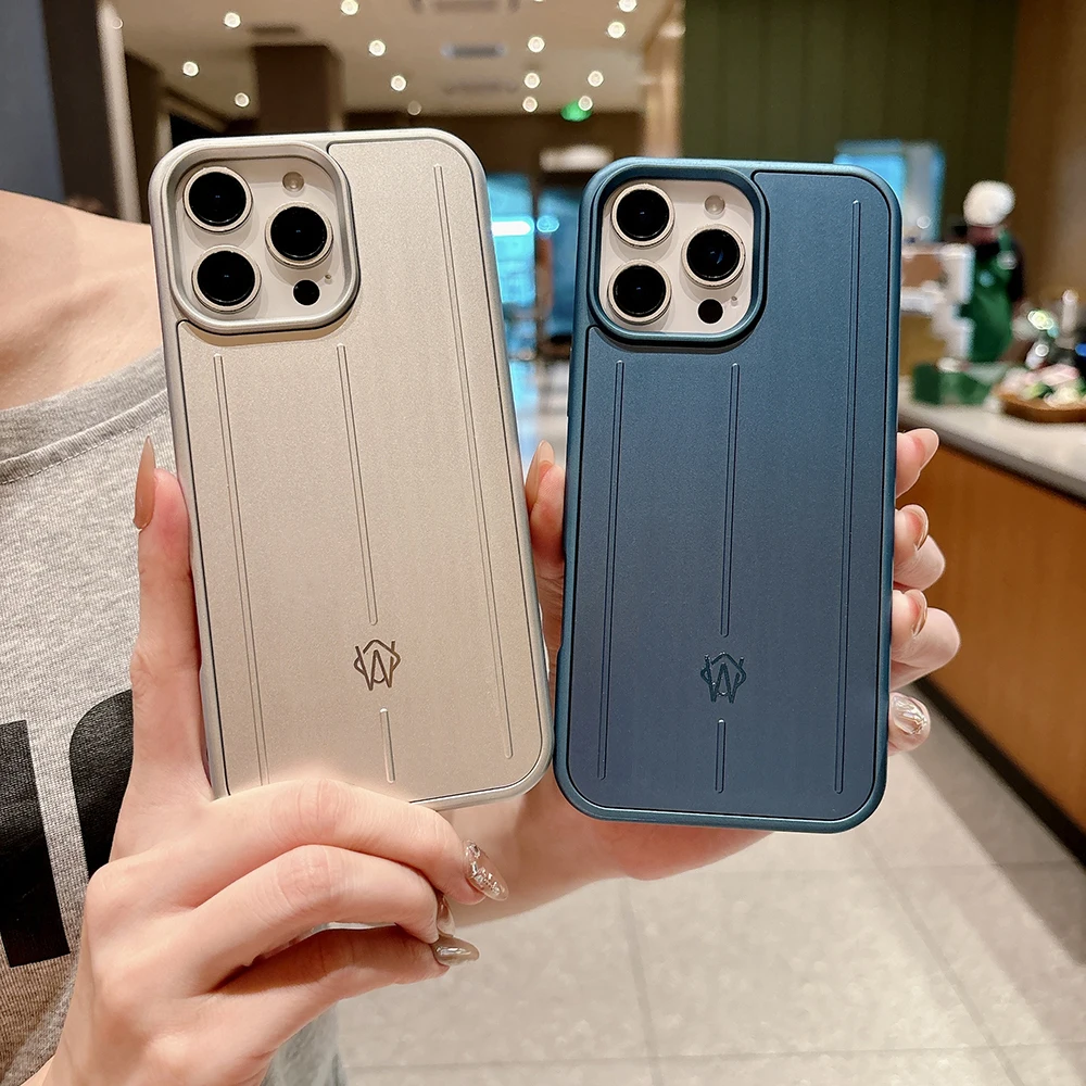 Image of Luxuriöses Business-Gepäck Aluminiumlegierung Handyhülle für iPhone 17 16 15 14 Pro Max 3D Koffer-Streifen-Rückseite mit Geschenkbox