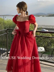 Square Neck Red Prom Dress Korea A-Line Customized Wedding Evening Dresses Formal Dress Elegant Party Dress Evening Gowns