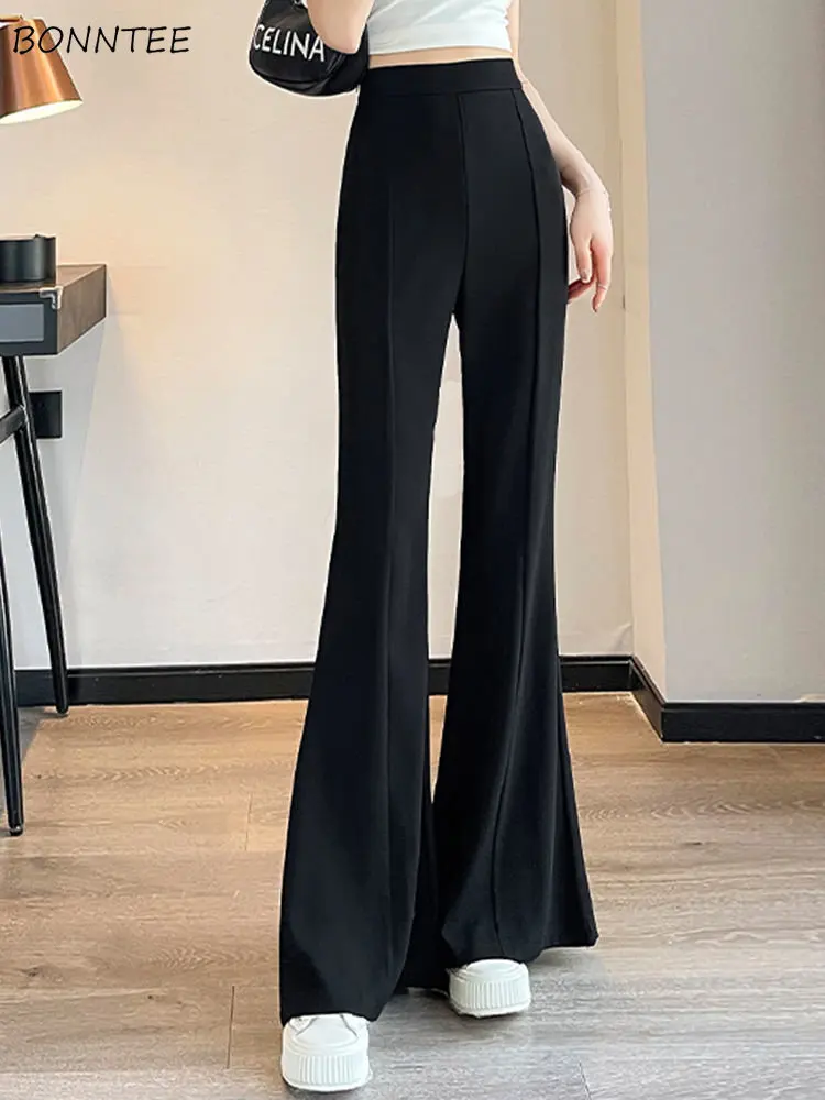 Flare Pants Women Solid Simple Creativity All-match Daily Trendy Popular Elegant Korean Style Ladies Spring Vintage Breathable