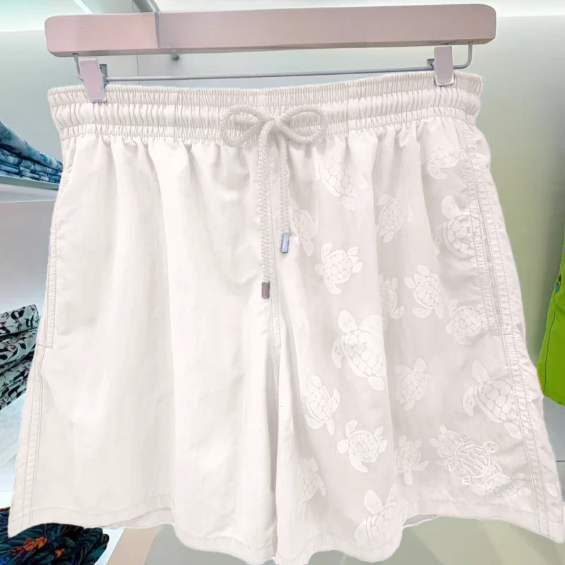 Vilebrequin Turtle Lined Beach Shorts Men's Swimwear Straight Leg Pants Low Elasticity Regenerated Polyester Chlorine Resistant