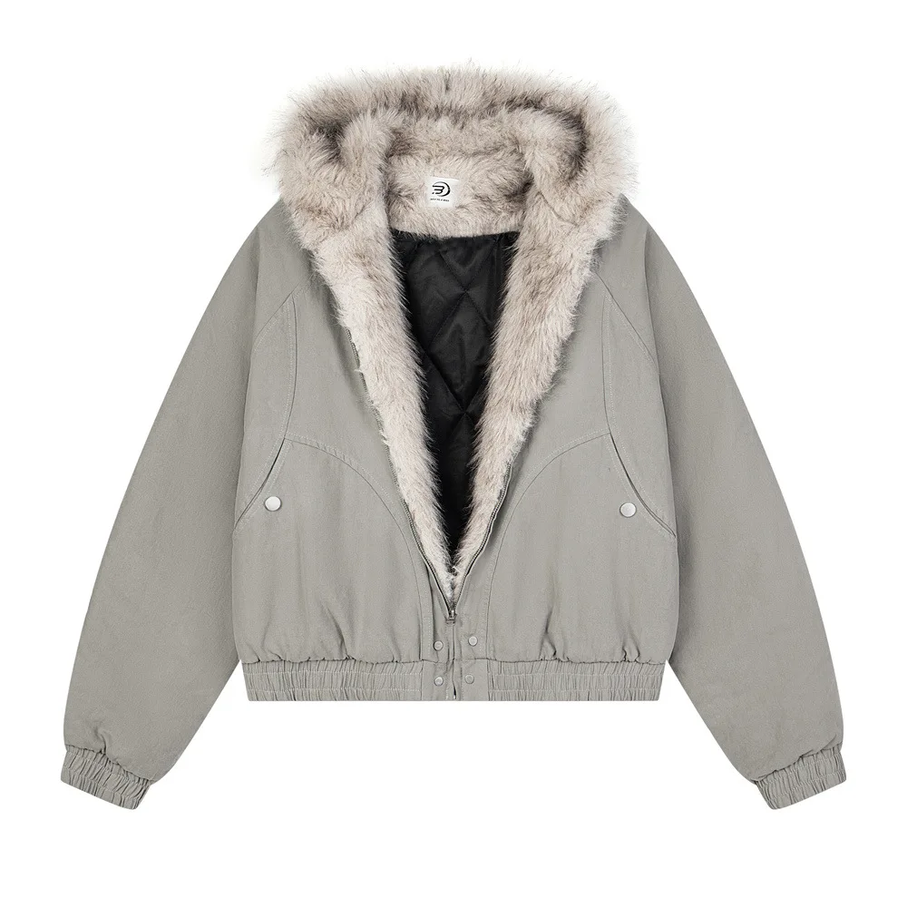 Winter Thickened Short Cotton Jacket Camouflage Design Pocket Canvas Workwear Fur Collar Hooded Cotton Jacket Men's Trendy