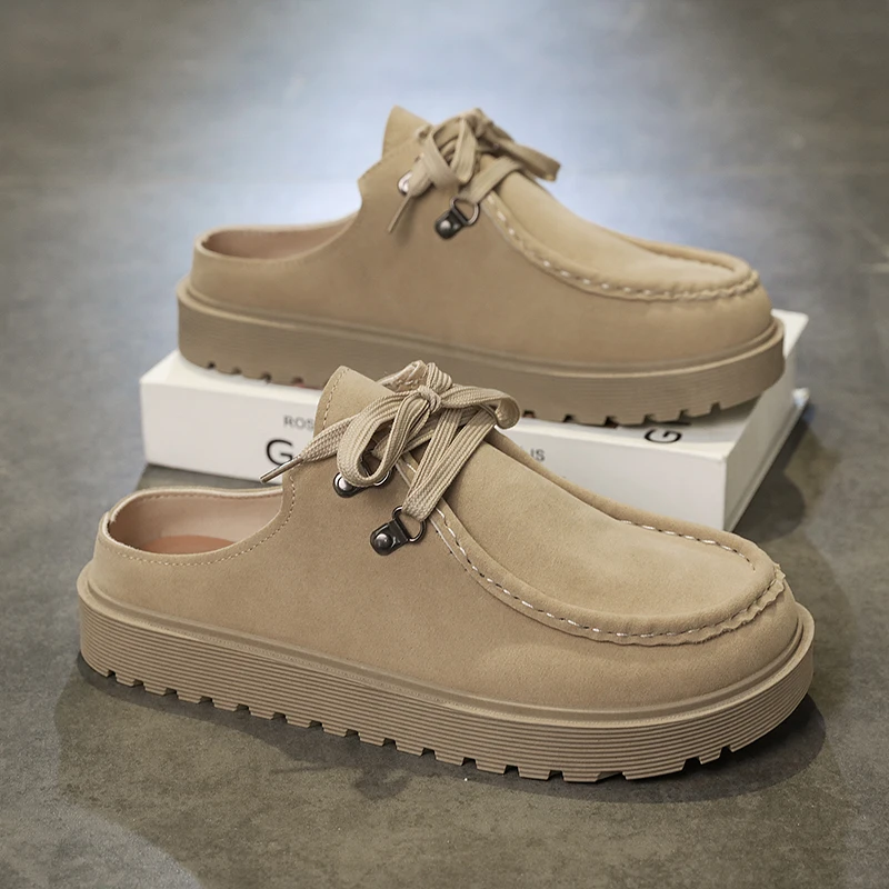 Men's thick-sole Mules casual shoes four season soft-sole non-slip semi-slippers fashion outdoor comfort breathable walking shoe
