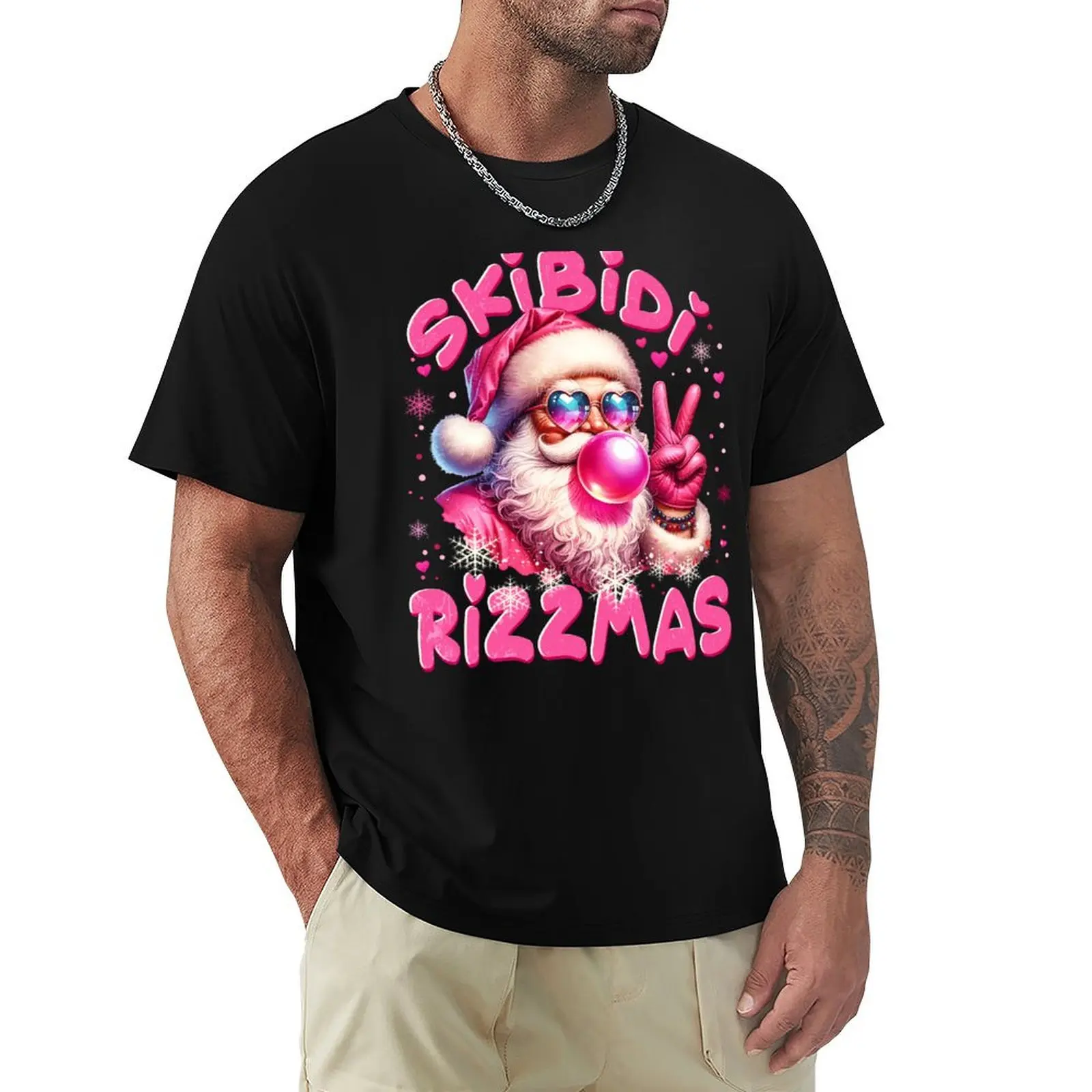 Skibidi Rizzmas Pink T-Shirt Casual Basic Short Sleeve T-Shirt