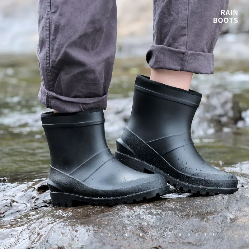 Botas de borracha impermeáveis masculinas, Rainboots Mid Barrel, botas altas, canteiro de obras, adulto, nova moda