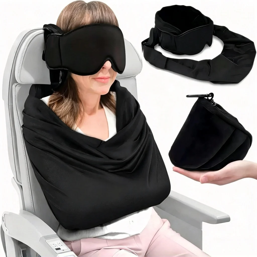 Portable Travel Blanket 3-in-1 Cocoon Sleep Neck Support Pillow Integrated Adjustable Sleep Light-Blocking Eye Mask Breathable
