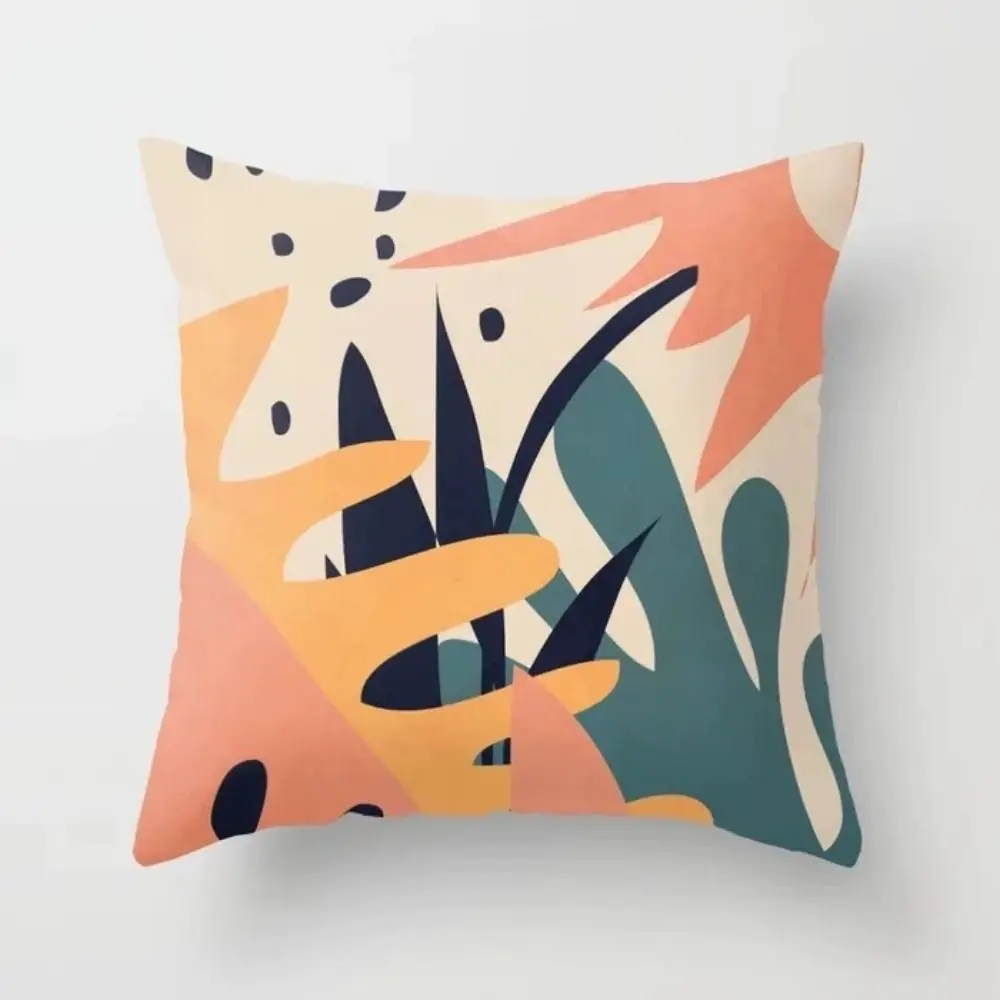 Creative Print Geometric Pillowcase Suede Material Colorful Design Decorative Pillowcase Abstract Pattern Peach Design