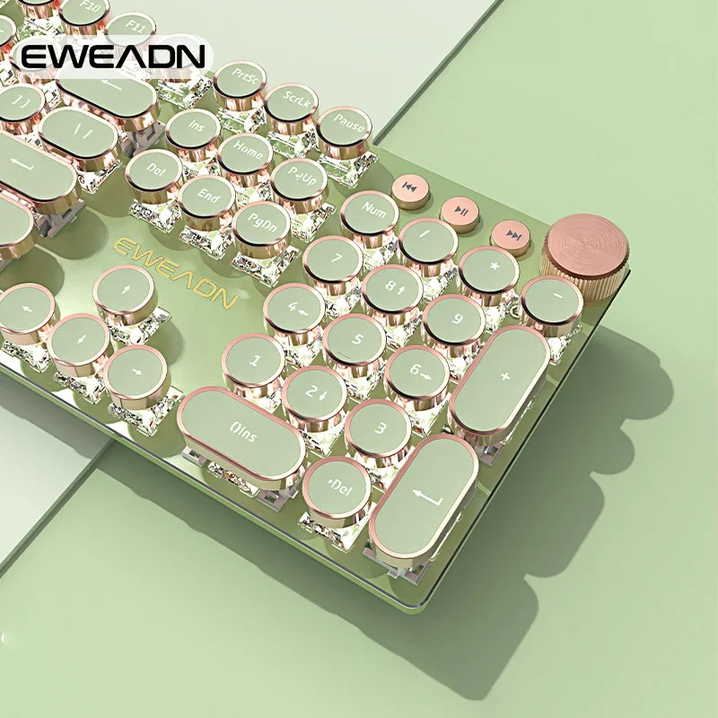 EWEADN V20 Mechanical Keyboard, 104 Keys Round Keycaps, Retro Punk Style, White Backlit, Wired Silent, Office Gaming Keyboard