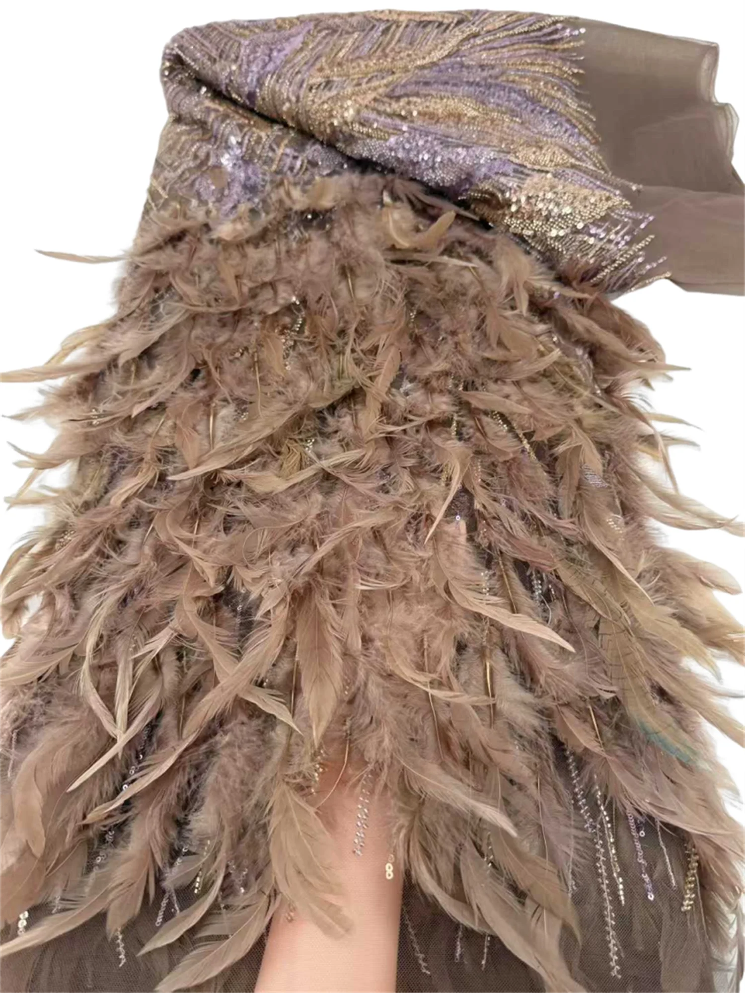 

5Yards African Sequins Beaded Lace Fabric 2026 High Quality 3D Feather Embroidery French Nigerian Lace Fabric For Women Wedding