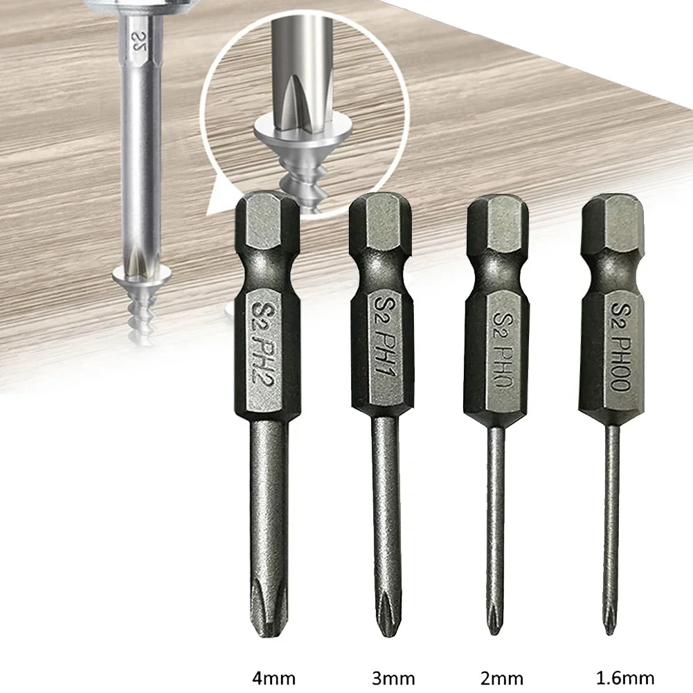 4pcs 6.35mm Hex Shank 50mm Cross Screwdriver Bits Electric Driver Tools Alloy Steel PH00 PH1 PH2 Screwdriver Socket Bit Tools