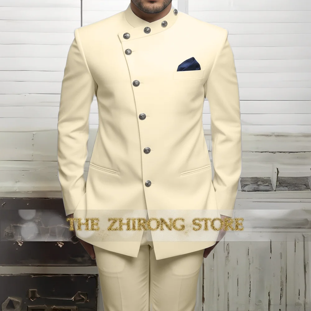 بدلة رجالية كلاسيكية باللون الأزرق الداكن مكونة من قطعتين طقم سراويل وسترة على طراز مهراجا ملابس جودبوري للمناسبات التقليدية وحفلات الزفاف والحفلات الراقصة #3