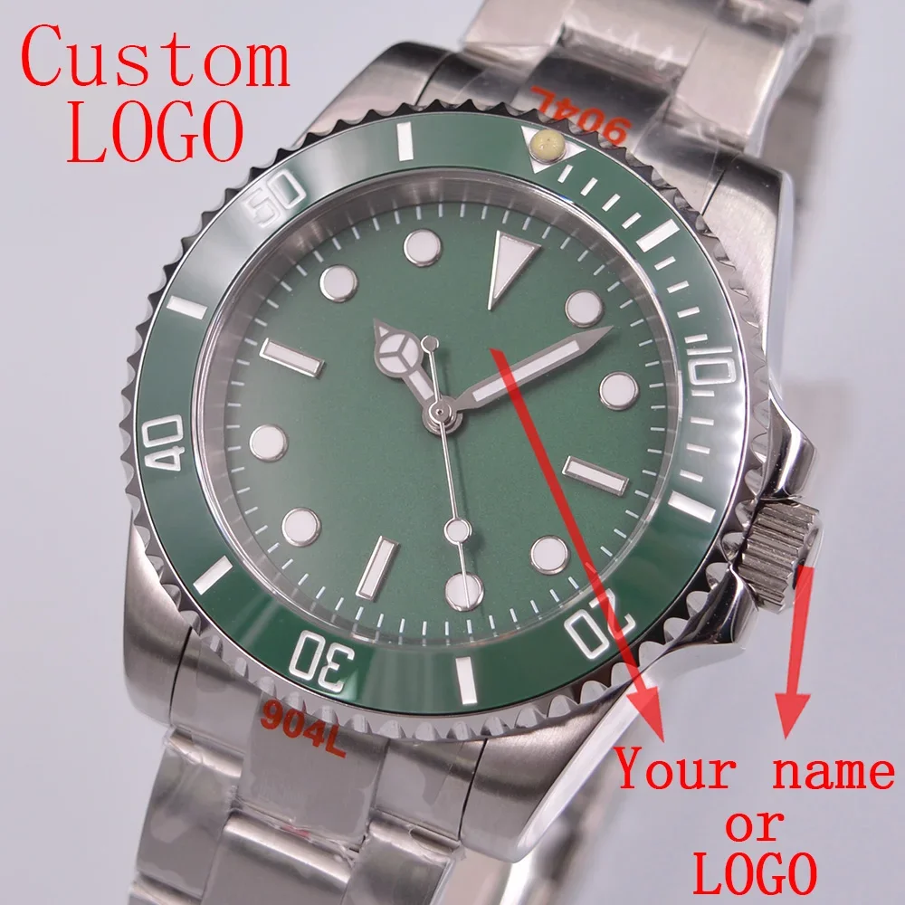 

40mm NH35 Miyota 8215 Automatic Movement No Logo Watch Green Dial Man's Watch Custom Logo Watch Sapphire Glass Ceramic Bezel