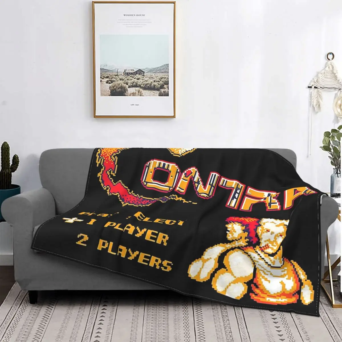 Game Contra Blanket Fleece Velvet Spring Autumn Cute Bill Rizer Game Interface Throw Blankets For Sofa Plush Thin Quilt