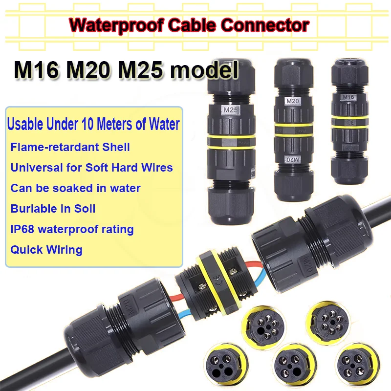 

1Pcs M16 M20 M25 Waterproof Cable Joint Wire Quick Connector 2/3/4/5/6 Pin Screw Wiring Terminal Wire Connectors IP68