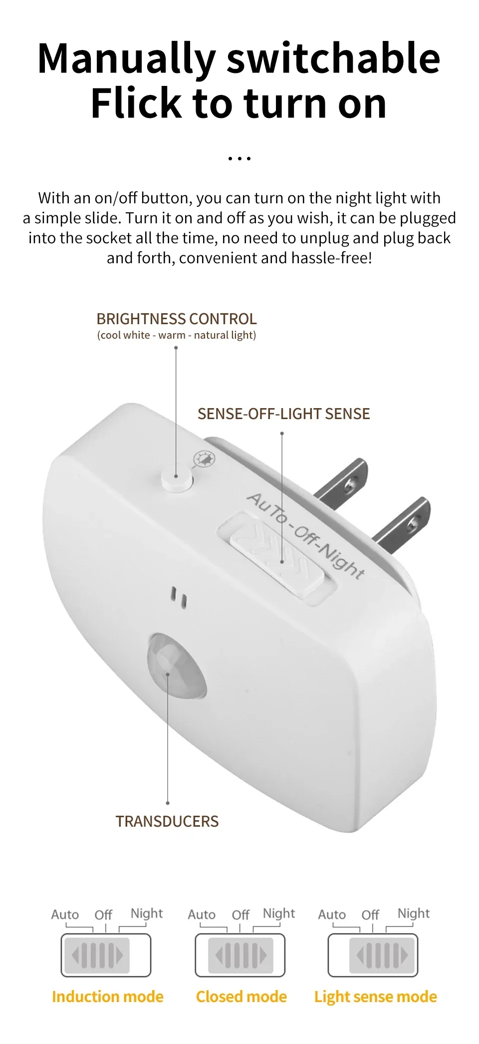 AC 110-220V Motion Sensor LED Night Lights 3 Color Dimmable Light Plug-in Model Infrared Smart Backlight Eye-Care Night Light