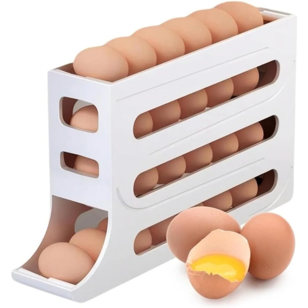 

1Pcs Refrigerator Egg Rack 4 Tiers Dispenser 30 Egg Container Automatic Rolling Egg Container Egg Storage Rack for Kitchen