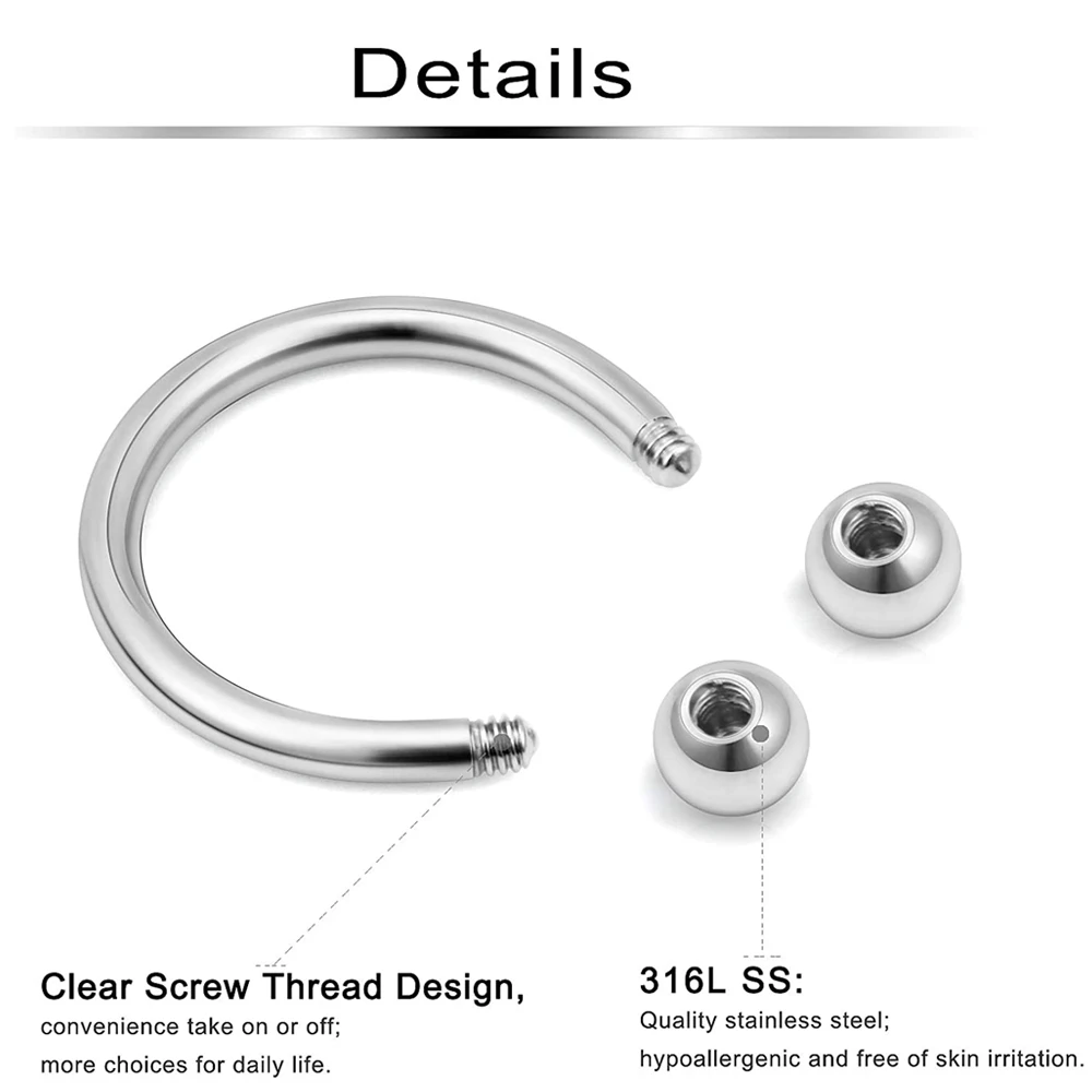 6Style Surgical Steel Nose Septum Rings Piercing Jewelry Horseshoe Cartilage Helix Tragus Earring Hoop Eyebrow Lip Hoop Retainer