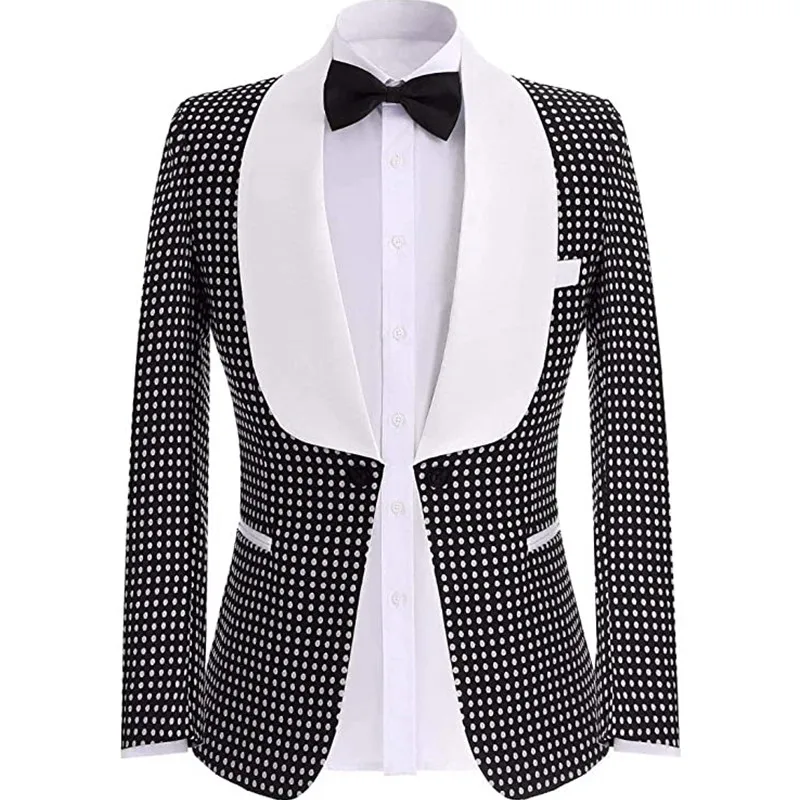 1 Buah Jaket Jas Pria Slim Fit Dot Selendang Kerah Pria Jas Blazer Jaket Pernikahan Prom Tuksedo Hanya 1 Jaket