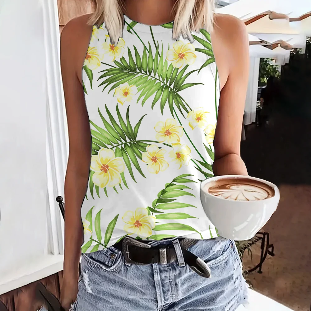 Women's Beach Coconut Print Sleeveless T-Shirt Fashionable Hawaiian Top Casual Sleeveless Tank Top Suitable For Spring Summer