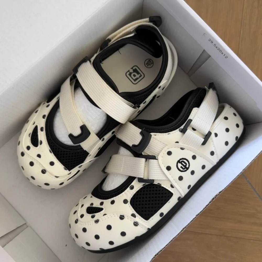 Polka Dot Closed Toe Sandals Mesh Breathable Velcro Strap Outdoor Water Shoes for Women