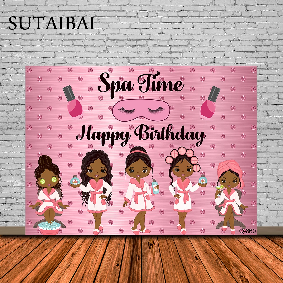 Spa Party Theme Backdrop Pamper Slumber Photo Booth Background Colorful Dots Makeup Favors Princess Girls Birthday Party Banner