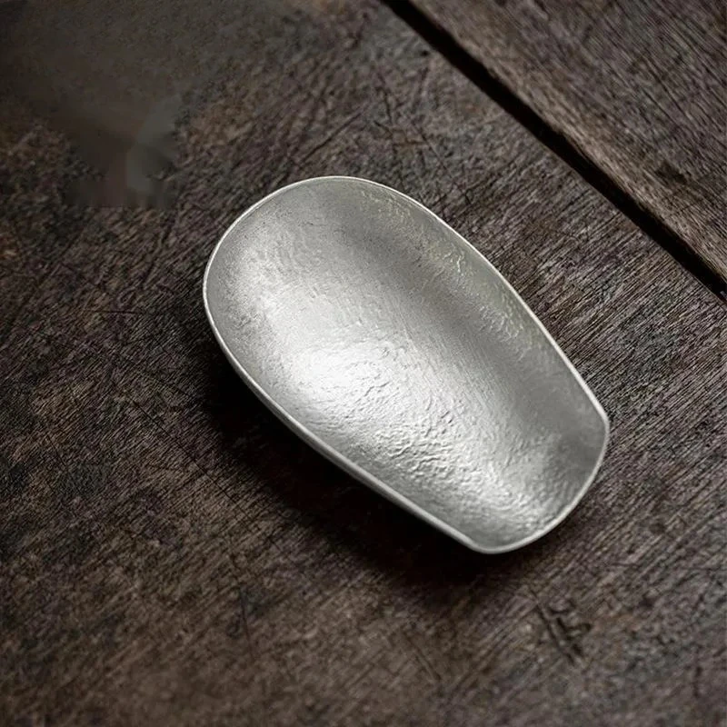 Handmade Tin Hammer Pattern Zen Tea Scoop Tea Boxes Saucer Shovel Chahe Saucer Appreciation Ladle for Tea Supplies Accessories