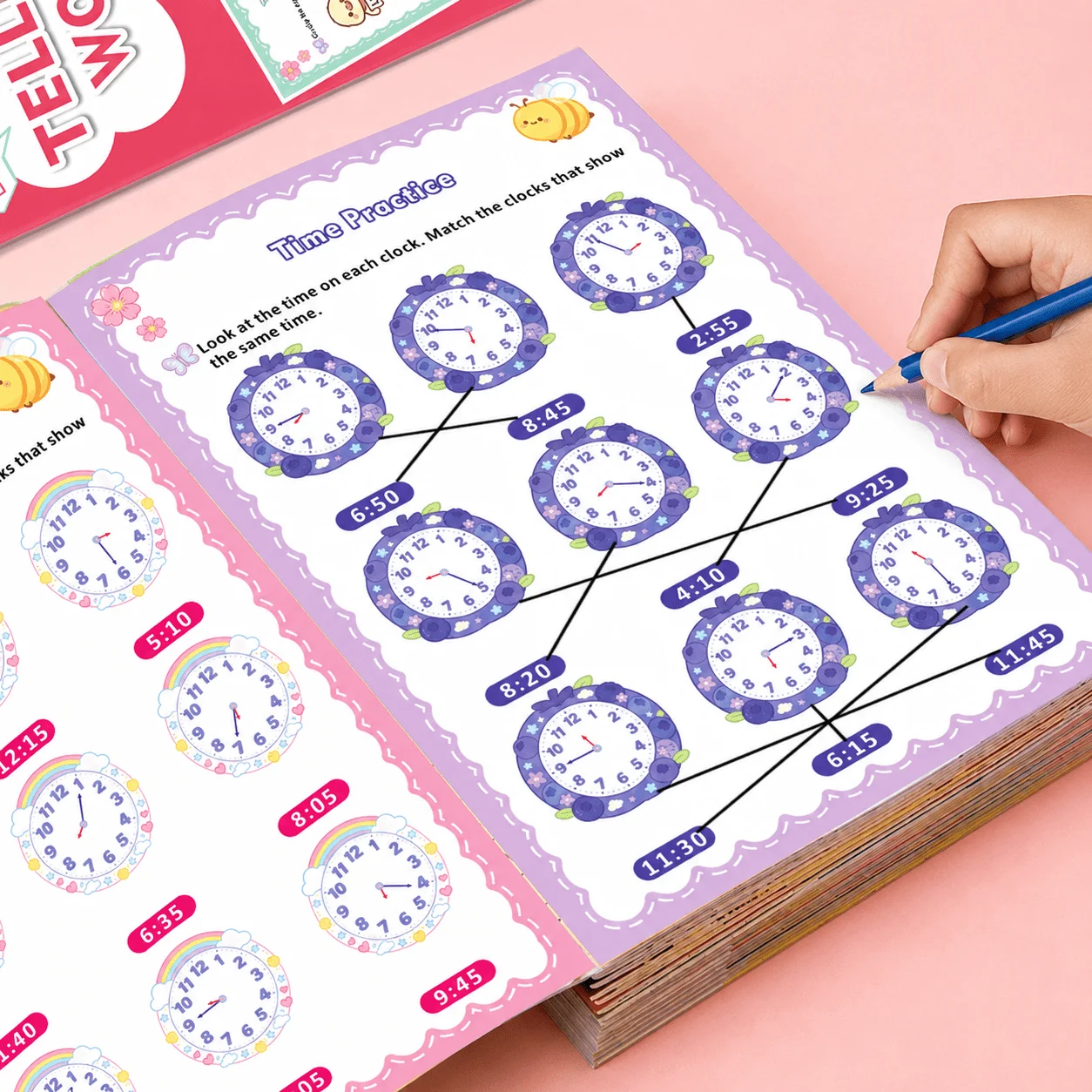 Preschool Telling Time Workbook 32 Pages Kids Clock Reading Matching Exercise Book Early Math Learning Educational Activity Book