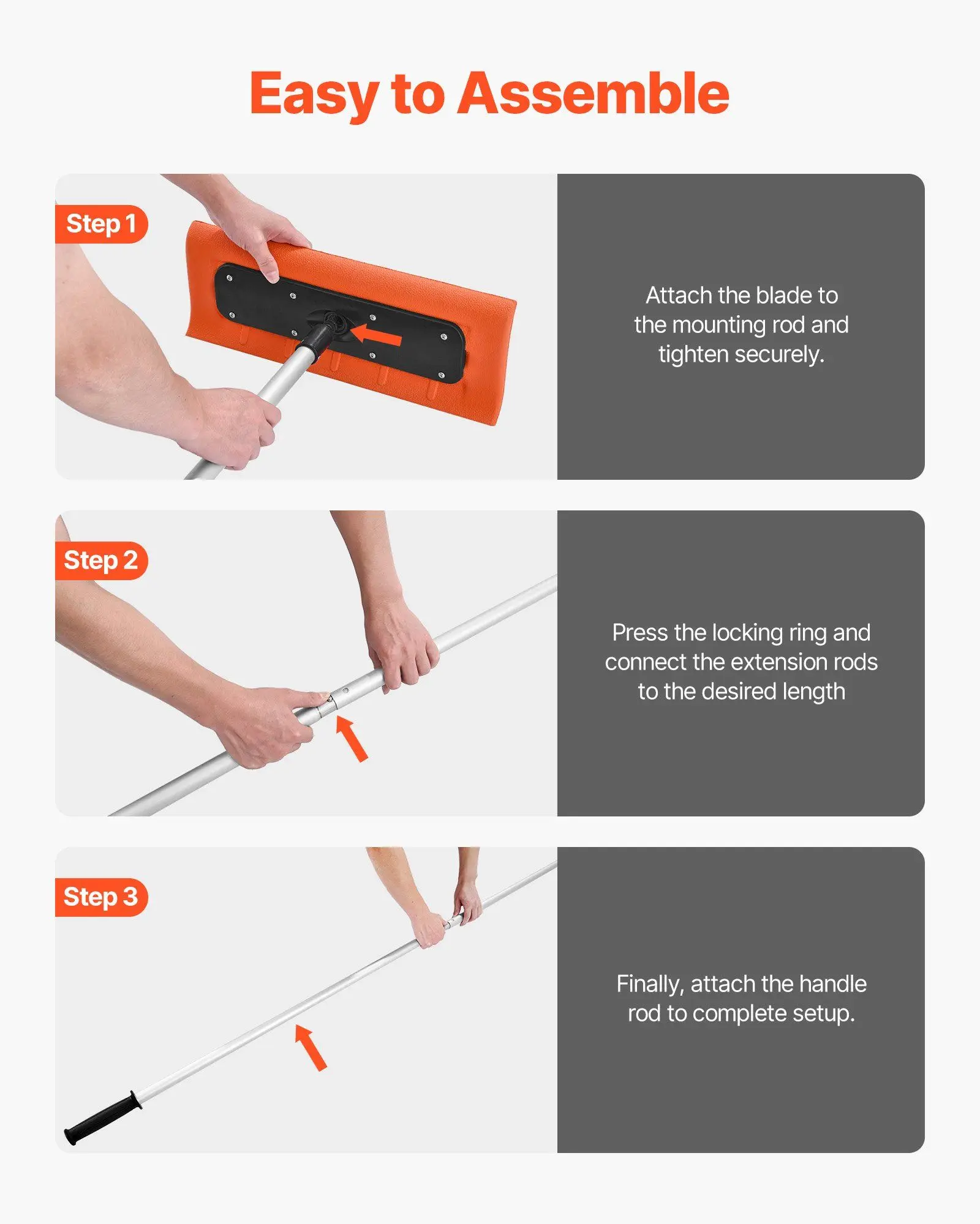 17.7in Foam Blade Roof Snow Rake 7.3-18.4ft Adjustable Aluminum Pole Lightweight Snow Removal Tool for House Roof Leaves