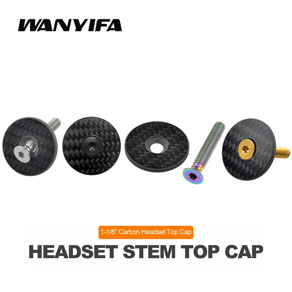 

Wanyifa Bicycle Headset Carbon Fiber Stem Top Cap 28.6mm 1 1/8" Steerer Fork Tube Headset Cap Cover + M6X35 Titanium Bolt