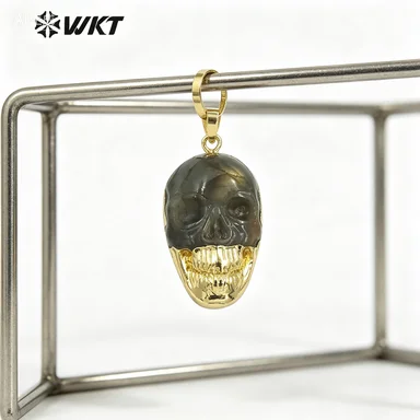 

WT-P1956 WKT 2025 НОВИНКА: Подвеска в форме черепа из лабрадорита, женские ювелирные изделия, 18-каратное золото, популярный трендовый хит продаж