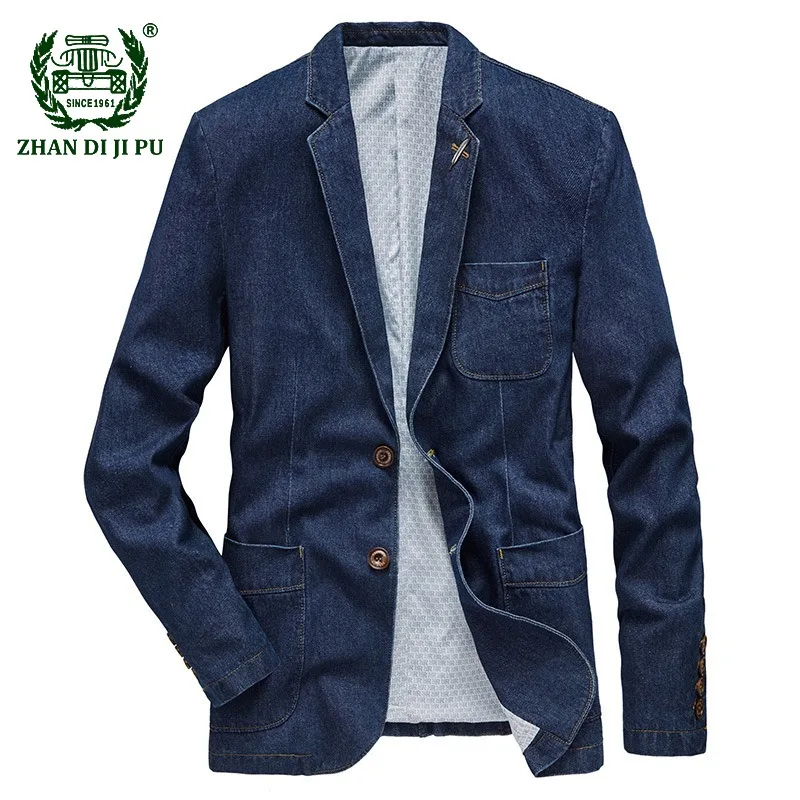 Casual Denim Blazer Men Fashion Cotton Vintage Suit Jacket 4XL Male New Blue Jeans Coat Denim Jacket Mens Slim Fat Jeans Blazers