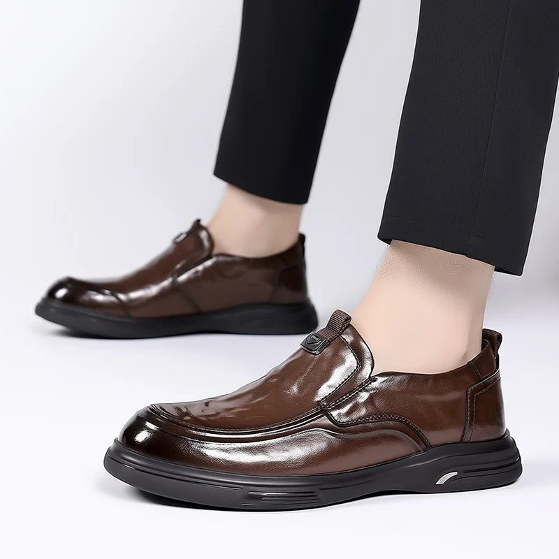 Brown High Quality Leather Oxford Shoes Men Casual Business Soft Sole Comfortable Men Shoes Slip-On Male Loafers Driving Shoes