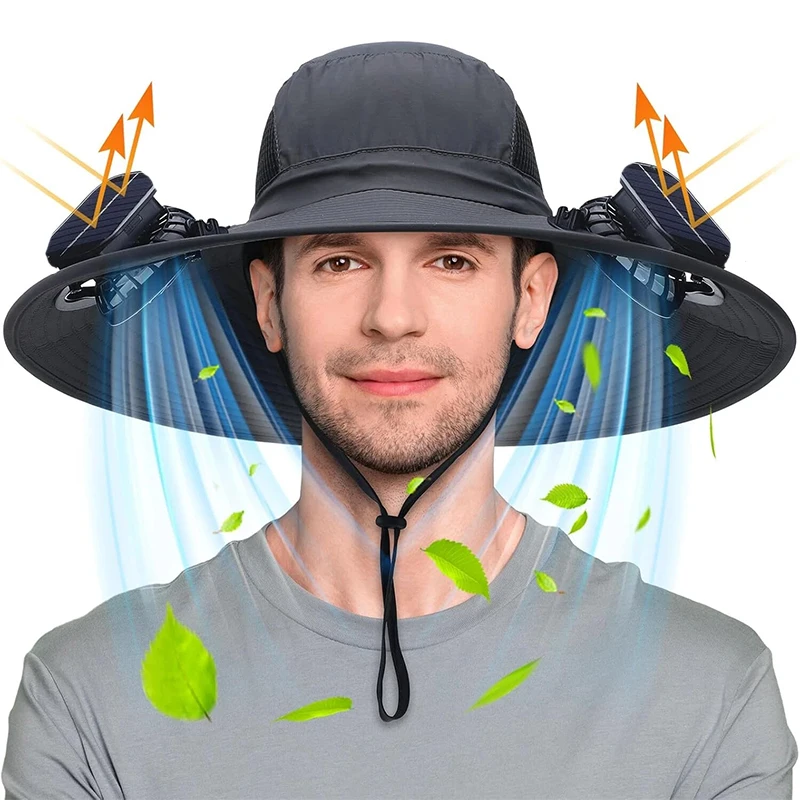 

Outdoor Wide Brim Sun Hat With Solar Fan Wide Brim Solar Fan Outdoor Fishing Hat Solar USB Charging Powered Hat Adjustable