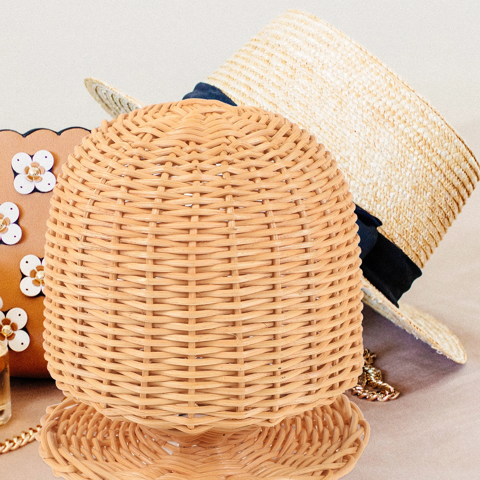 

Rattan Hat Display Stand Dome Shape for Store Home Display Rack Sturdy Holder Caps Helmets Wigs Not Storage Hat