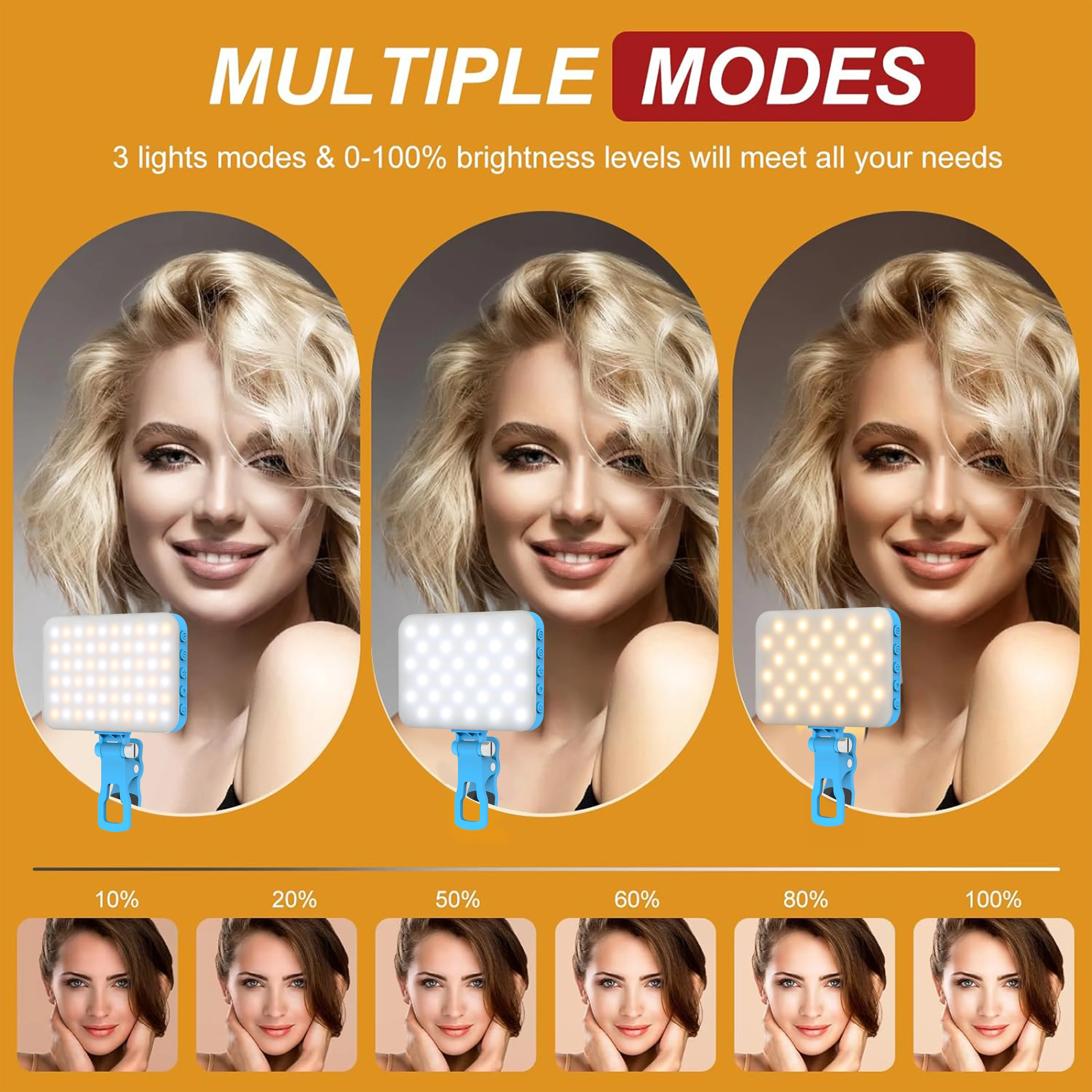 LED Selfie Light,60 LED Beads 2500mAh Rechargeable CRI 97+, 7 Light Modes,Portable Clip on Light for Phone Tablet Laptop TikTok - náhled 5