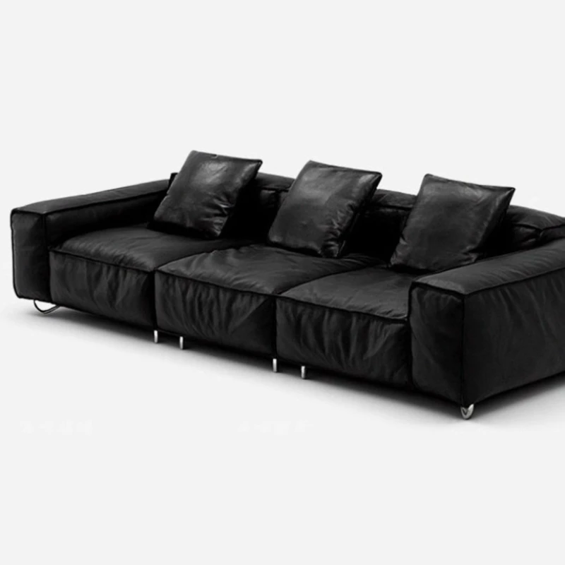 x*-Surface 2.0mm Leather Sofa French Style Living Room Furniture Straight Modular Sofa Minimalist Modern High-quality Wood Frame