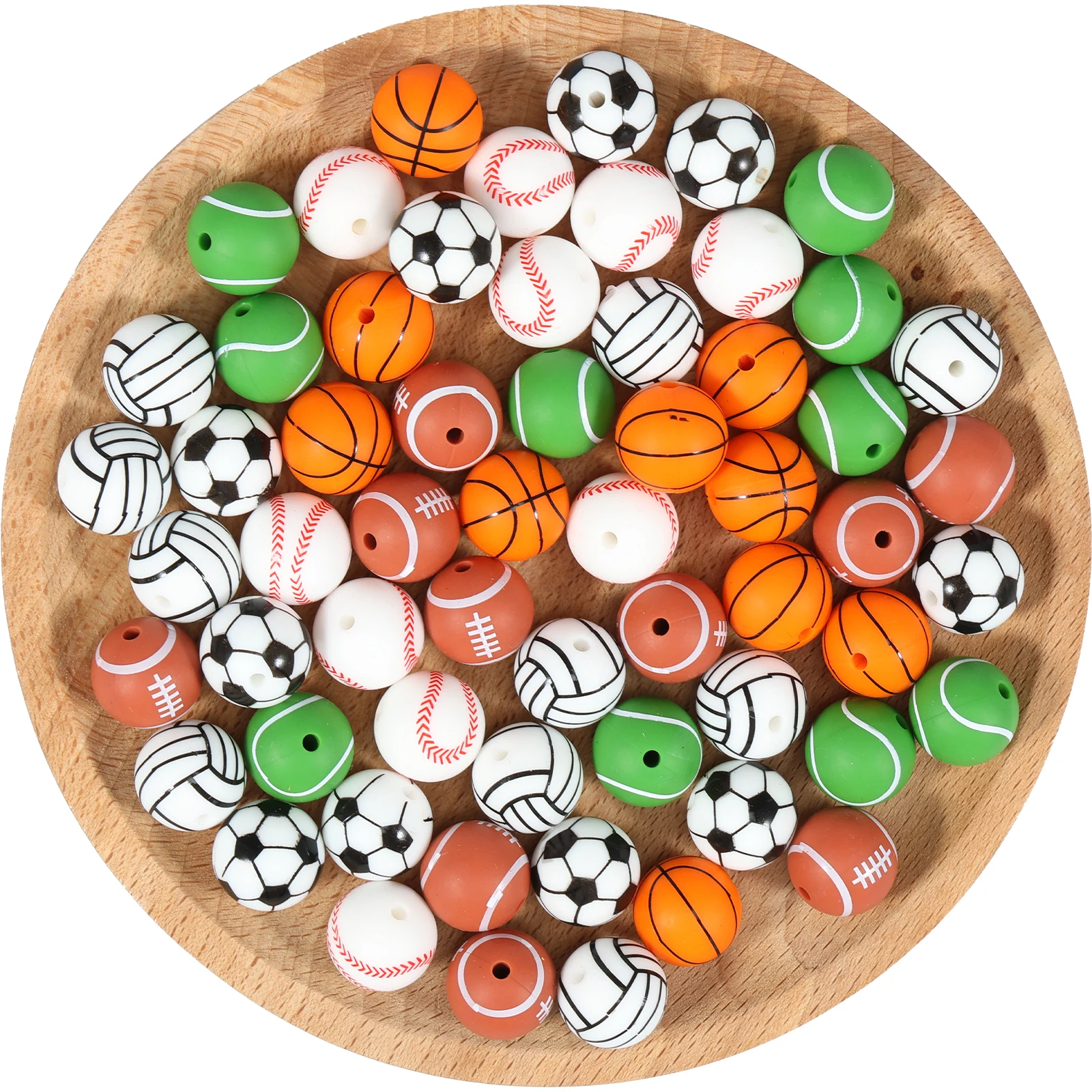 

60Pcs Silicone Ball Beads 15mm Silicone Sports Beads Bulk Assorted Silicone Sport Ball Beads Sports Bead Mix Football