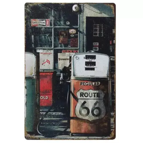 30,5 x 40,6 cm großes Metallschild im Retro-Stil, Blechschild für die Wanddekoration zu Hause, Tankstelle Route 66, lustiges Restaurant-Aluminium