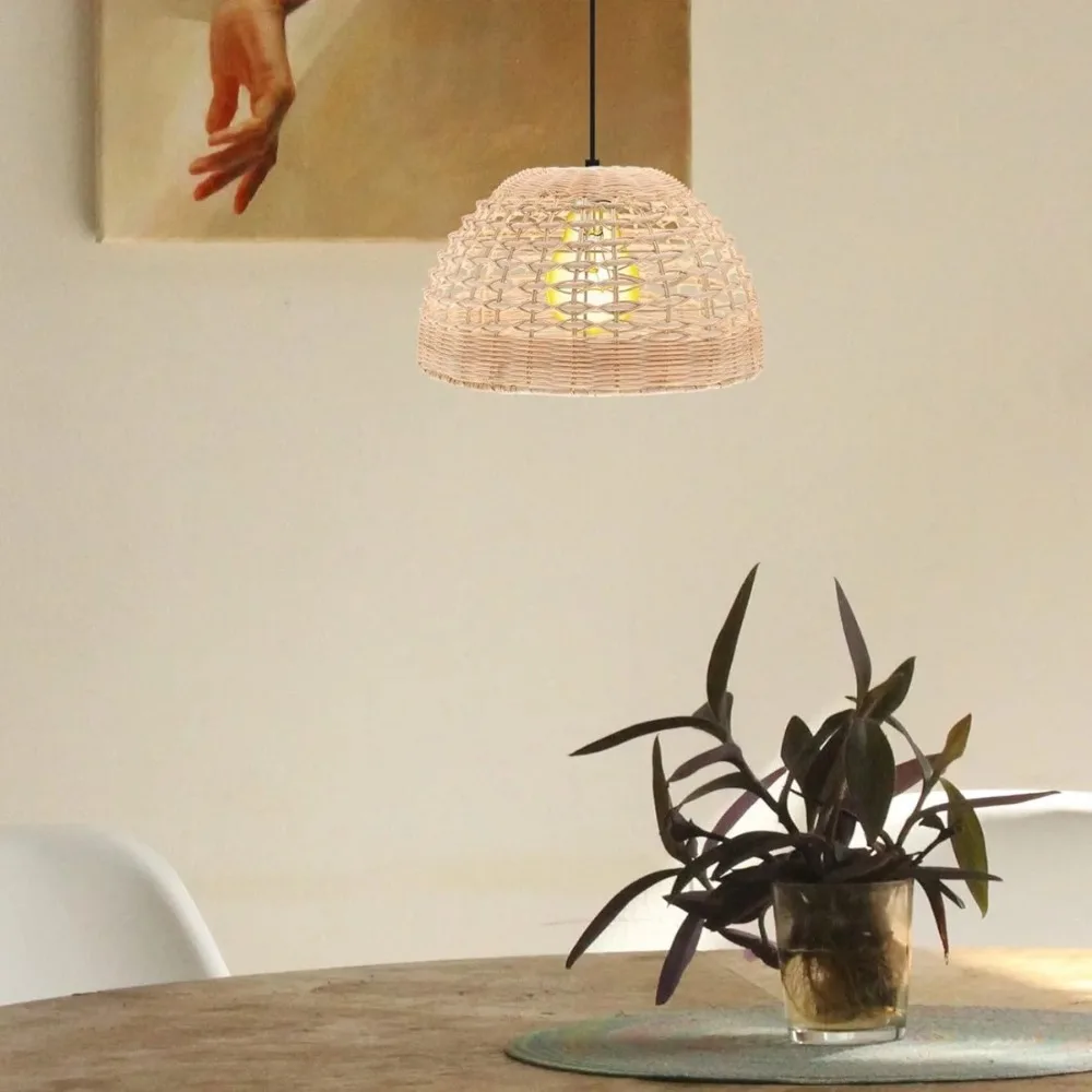 JOYINLED Dia28cm Rattan Woven Pendant Lamp Shade Minimalist Rural Creative Lighting Fixture Indoor Island Restaurant Decor Light