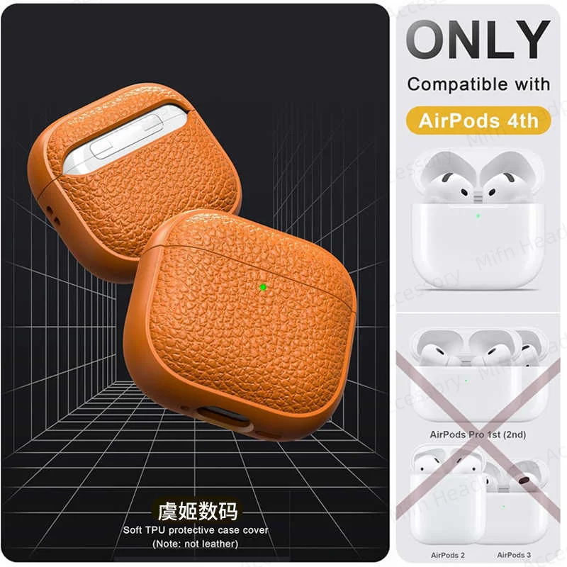 For AirPods 4 Lichee Pattern Case with Lanyard/Cleaner Kit Business Earphone Cases for Men Women For Apple AirPods Pro Headset