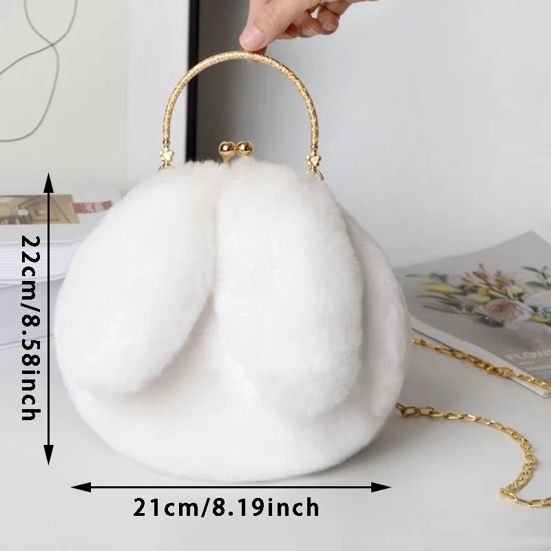 Cute Warm Winter Faux Fur Crossbody Bags for Girl Women Plush Handbag Lady Shoulder Bags Long-Eared Rabbit Messenger Bag