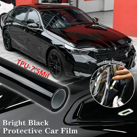 50cm/152cm 光沢ブラックTPU 7.5ミル 傷自己修復・気泡放出・自己粘着紙 車体/バイク包装フィルム