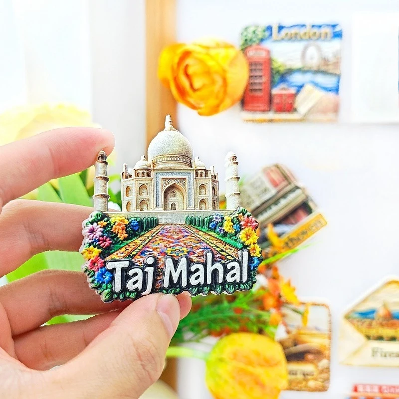 مغناطيس ثلاجة تاج محل - ديكور هندي ثلاثي الأبعاد، هدية رائعة من الرخام مع مغناطيس قوي