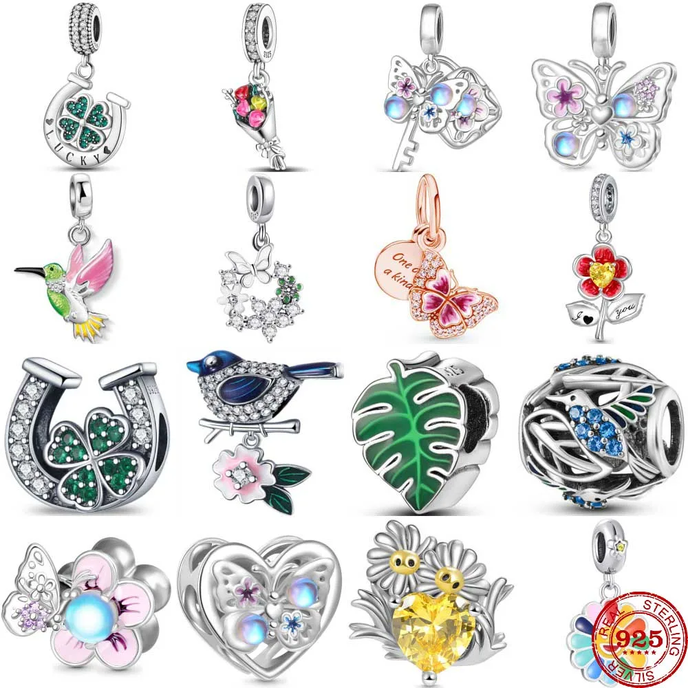 

New 925 Sterling Silver Butterfly Flower Hummingbird Charm Pendant Fit Original Pandora Bead Bracelet Fashion DIY Woman Jewelry